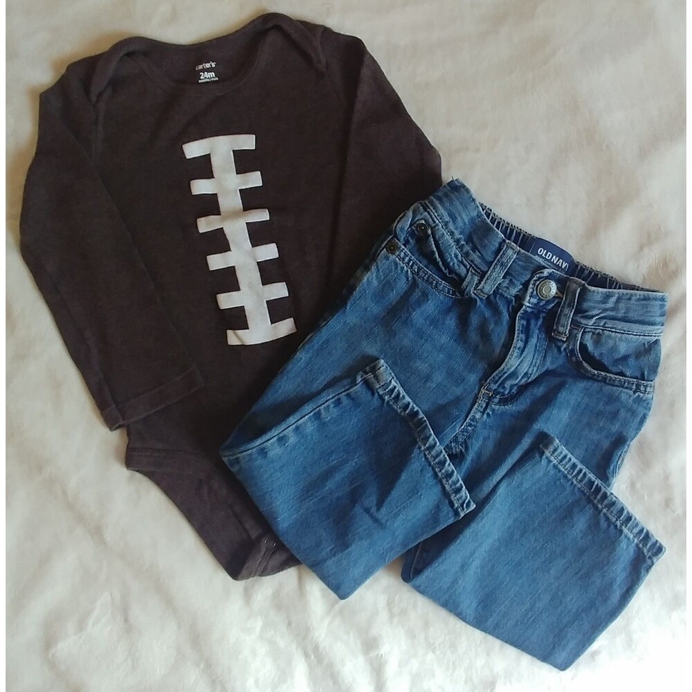 shirt pants 18 to 24 month Carters boys baby football long sleeve Old Navy jeans - Picture 1 of 7